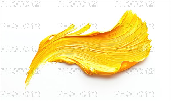 A petal-shaped brush stroke in soft yellow, resembling a chamomile petal. Yellow petal on a white background AI generated