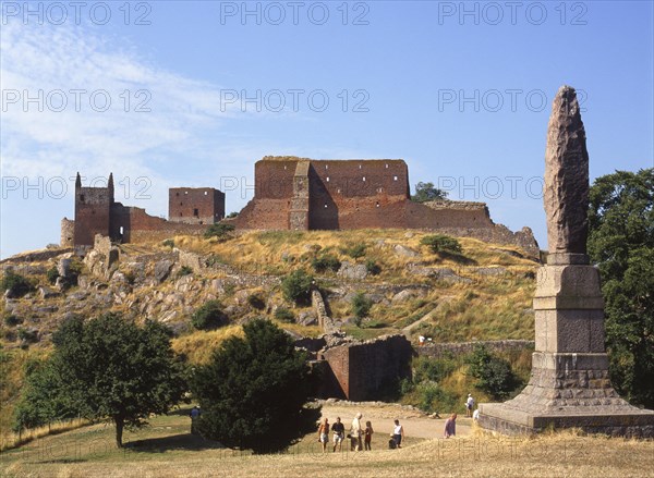 Hammershus was Scandinavia's largest medieval fortification and is one of the largest medieval fortifications in Northern Europe. Now ruin and located on the island Bornholm, Denmark, Baltic Sea, Scandinavia. Scanned 6x6 slide, Europe