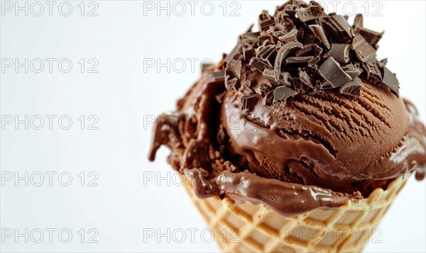 Chocolate ice cream cone on white background AI generated