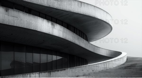 Monochrome image of fluid architectural curves of a modern building, ai generated, AI generated