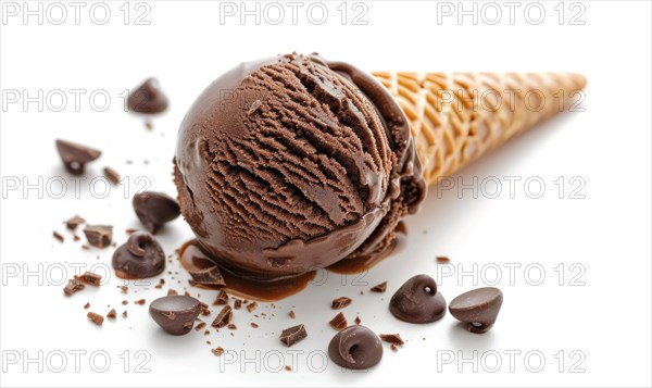 Chocolate ice cream cone on white background AI generated