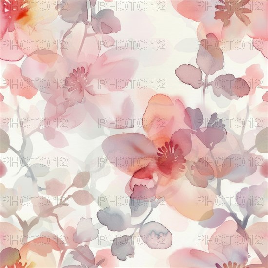 Floral watercolor pattern with delicate roses and foliage AI generated