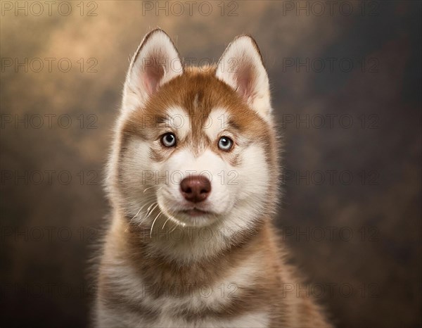 Dog, husky, portrait, head only, puppies, dark background, AI generated, AI generated