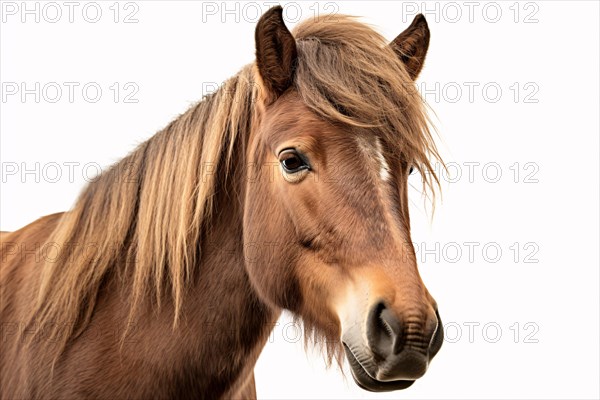 Portrait of Exmoor pony on white background. KI generiert, generiert, AI generated