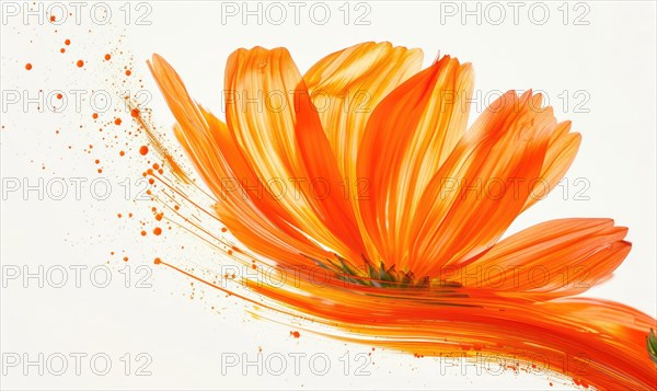 A vibrant orange brush stroke forming a chamomile petal. Chamomile flower painted on white background AI generated