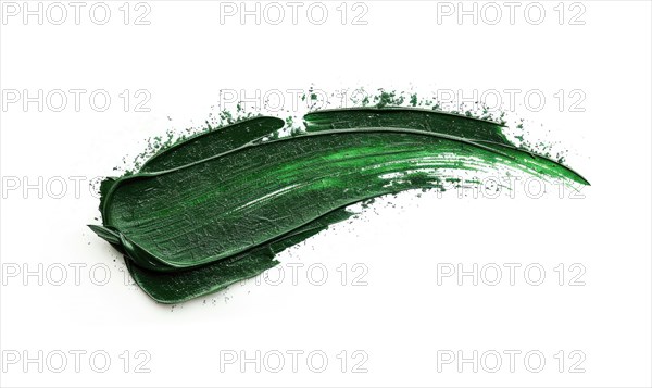 Deep green leaf-shaped brush stroke on white background AI generated