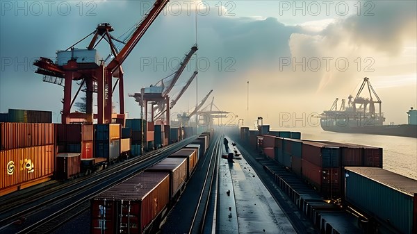 Bustling container terminal, AI generated