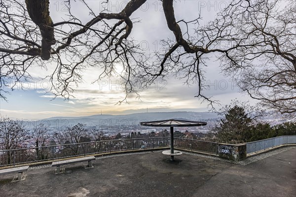 View of the city of Stuttgart, panorama from the Zeppelinstrasse viewpoint, Stuttgart, Baden-Wuerttemberg, Germany, Europe