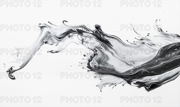 A brush glides across a white canvas. Black, gray and white dramatic strokes. Abstract background AI generated