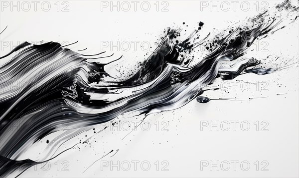 A brush glides across a white canvas. Black, gray and white dramatic strokes. Abstract background AI generated