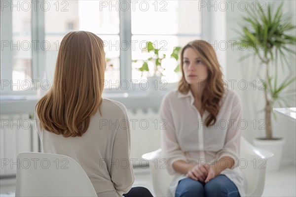 Woman talking with female therapist. KI generiert, generiert, KI generiert, generiert, AI generated