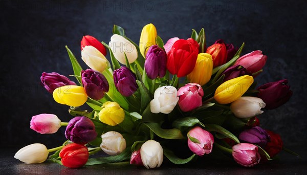 A large bouquet of colourful tulips, spring, AI generated, AI generated