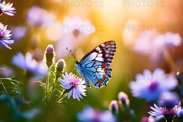 Sitting in a blooming garden expressing summer wildlife, AI generated