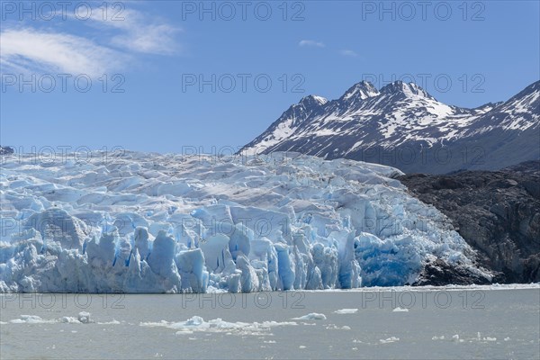 Glacier, Lago Grey, floating ice, Torres del Paine National Park, Parque Nacional Torres del Paine, Cordillera del Paine, Towers of the Blue Sky, Region de Magallanes y de la Antartica Chilena, Ultima Esperanza Province, UNESCO Biosphere Reserve, Patagonia, End of the World, Chile, South America