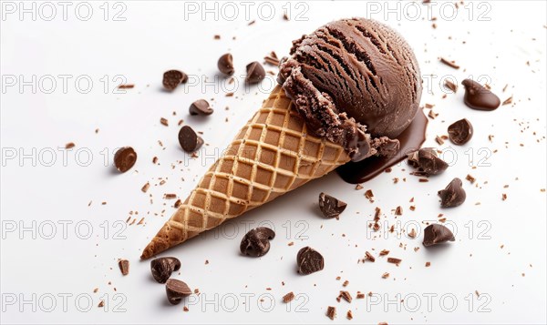 Chocolate ice cream cone on white background AI generated