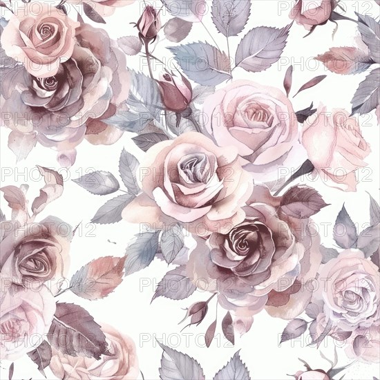 Seamless watercolor pattern with rose blossoms in pastel tones AI generated