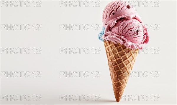 Neapolitan ice cream cones on white background AI generated