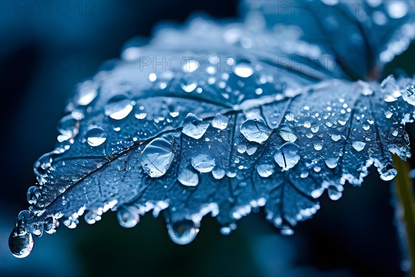 Ice forming intricate patterns on a leaf symbolizing the unexpected cold spells, AI generated