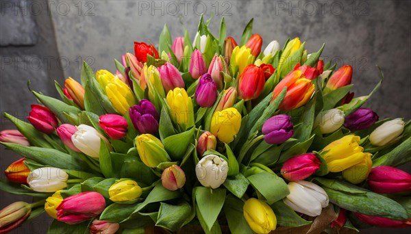 A large bouquet of colourful tulips, spring, AI generated, AI generated