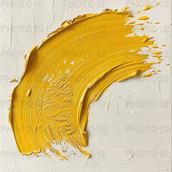 A textured brush stroke in golden yellow on a white surface AI generated