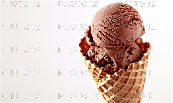 Chocolate ice cream cone on white background AI generated