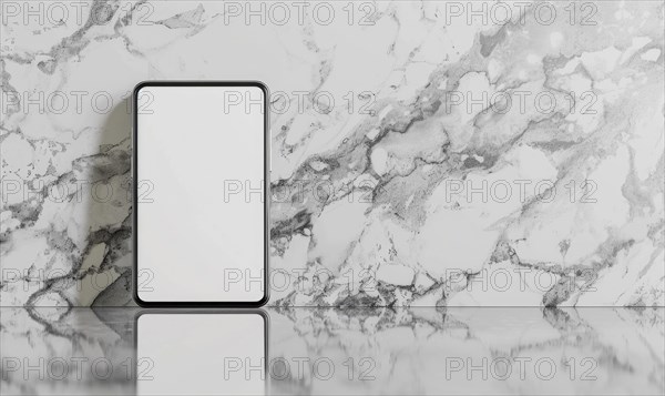 Smartphone mockup with a blank screen on a sleek marble background AI generated