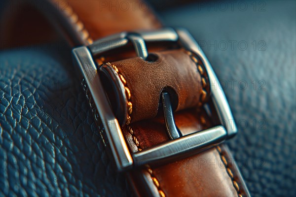 Close-up of a stylish leather belt highlighting the detailed craftsmanship and stitching, AI generated