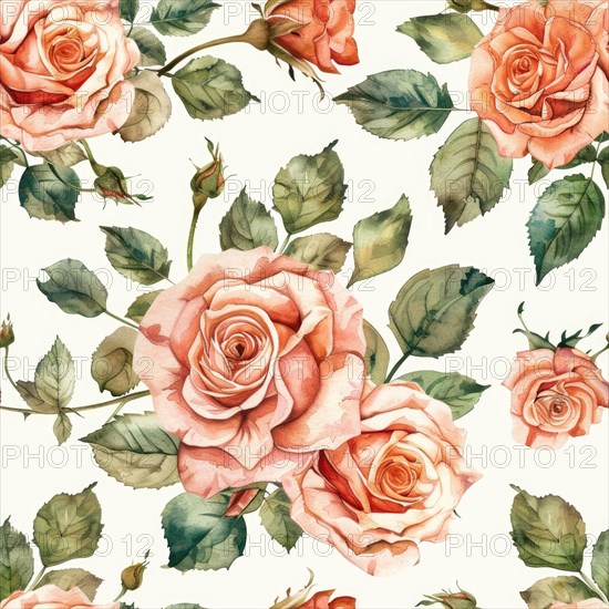 Seamless watercolor pattern with rose blossoms in pastel tones AI generated