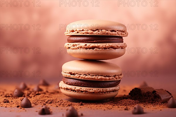 Stack of French chocolate macarons. KI generiert, generiert, AI generated