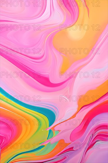 Abstract painting with flowing lines intertwine organic shapes symbolizing springs awake, AI generated