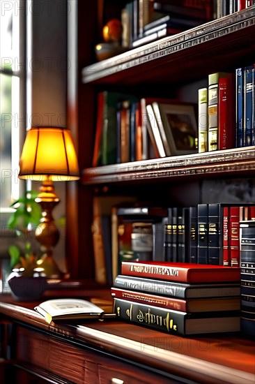 Bookshelf brimming with educational materials, AI generated