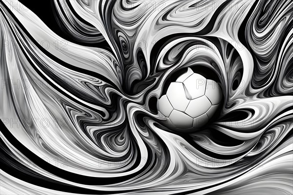 Football whistle transformed into abstract black and white art composed of fluid lines and harmonic shapes, AI generated