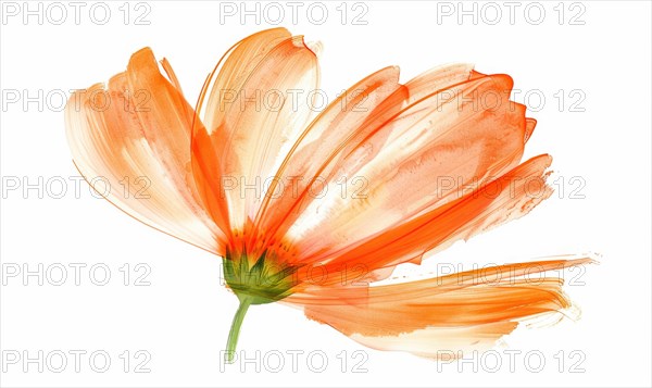 A vibrant orange brush stroke forming a chamomile petal. Chamomile flower painted on white background AI generated