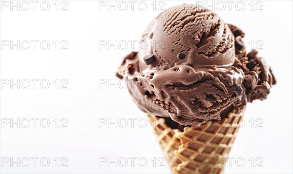 Chocolate ice cream cone on white background AI generated