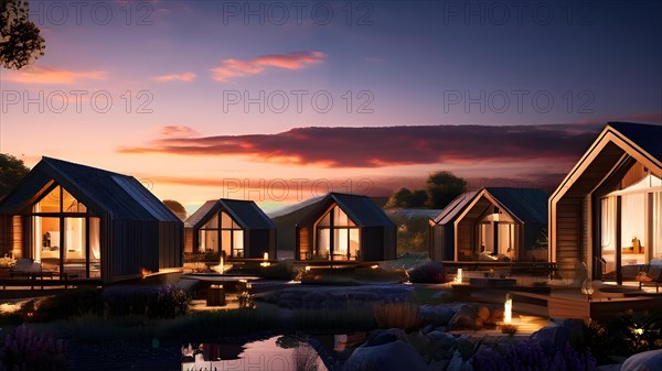 Cozy tiny houses nestled together forming a clustered colony, AI generated
