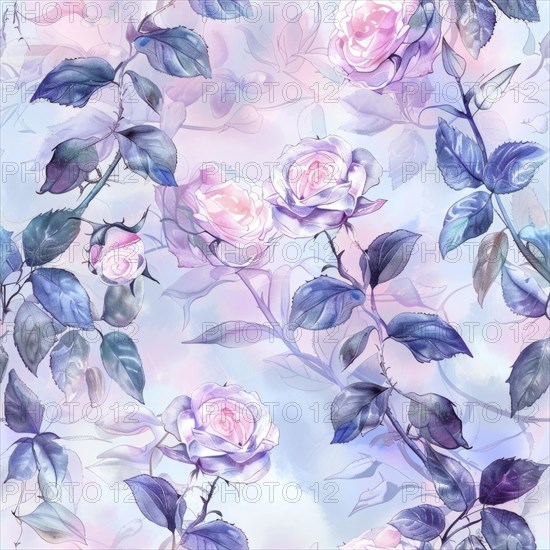 Seamless watercolor pattern with rose blossoms in pastel tones AI generated