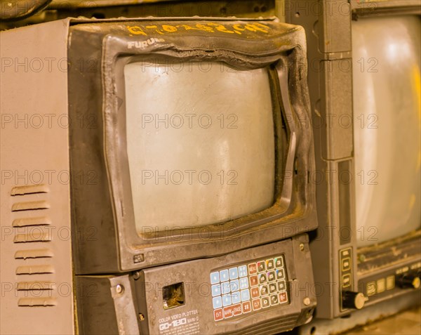 Old dilapidated CRT course plotter display on board submarine at Unification park in Gangneung, South Korea, Asia