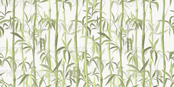 Bamboo forest, vector drawing in soft green tones, seamless pattern
