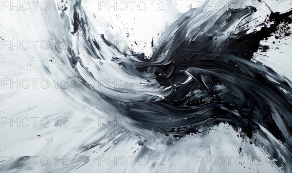 A brush glides across a white canvas. Black, gray and white dramatic strokes. Abstract background AI generated