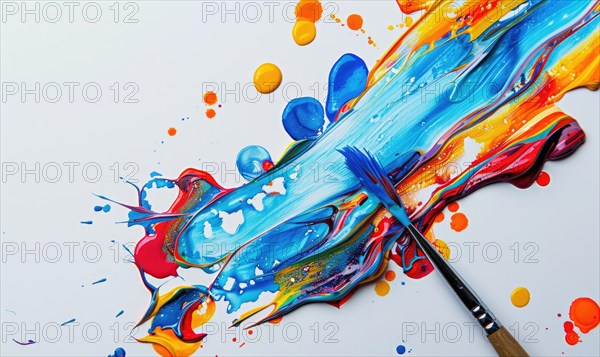 Multicolored paint brush stroke on white background. Abstract artistic background AI generated