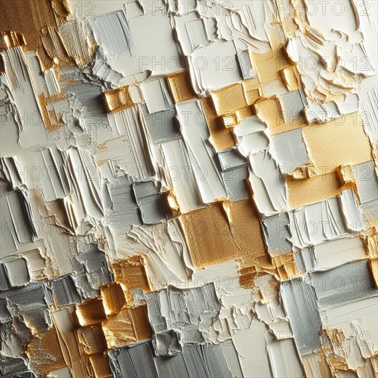 Luxurious abstract with gold leaf inclusions within white and cream textures, AI generated