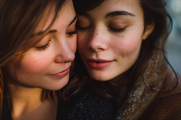 Close up of young lesbian couple. KI generiert, generiert, AI generated