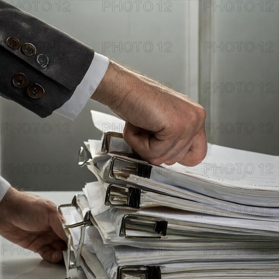 Businessman sorts files in an office, symbolism bureaucracy, AI generated, AI generated