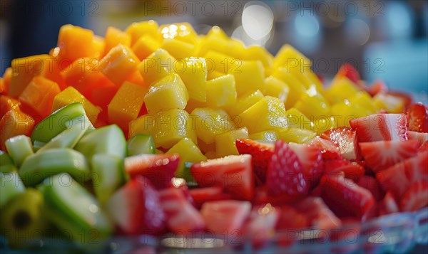 Bright mix of freshly chopped mango and strawberries prepared for a fruit salad AI generated