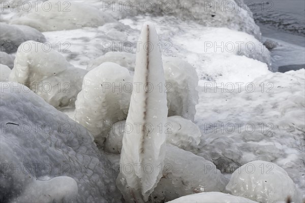 Winter, ice formation on a river shoreline, Province of Quebec, Canada, North America