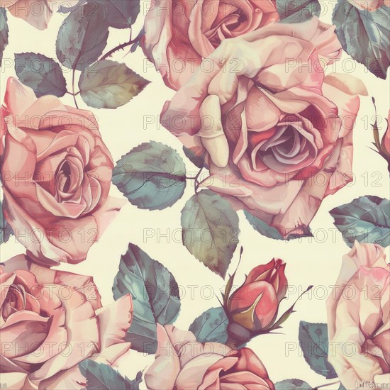 Seamless watercolor pattern with rose blossoms in pastel tones AI generated