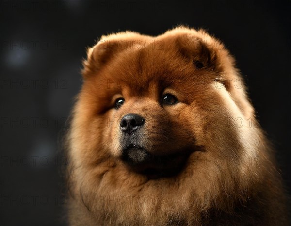 Dog, Chow Chow, portrait, head only, puppies, dark background, AI generated, AI generated