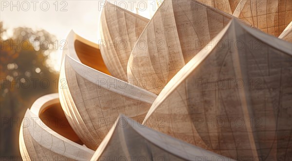 Curved architectural design bathed in warm sunlight, ai generated, AI generated