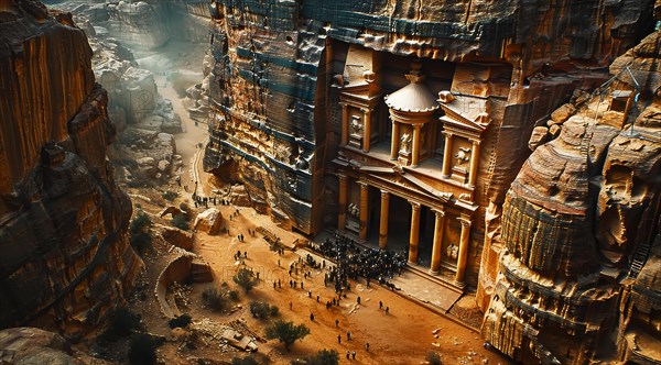 Tourists gathering in front of Al-Khazneh in the ancient city of Petra, Jordan, ai generated, AI generated, Asia