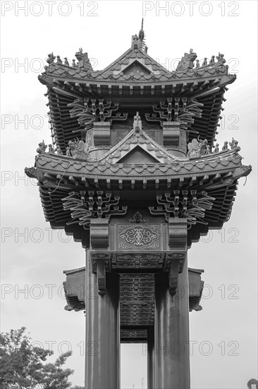 Odeon Circle or Wongwian Odeon and Chinese gate in Yaowarat Road or Chinatown in Bangkok City, Thailand, Asia